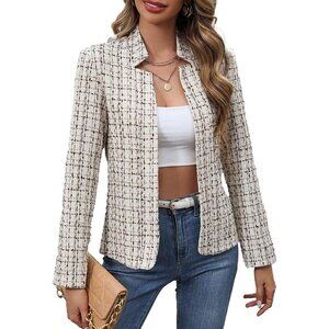 Mina Self Casual Blazer Women White Notch Collar Open Front Fashion Jacket Work